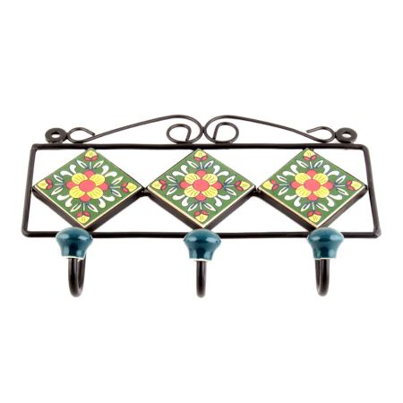 Forest Green Yellow Flower Tiles Hooks
